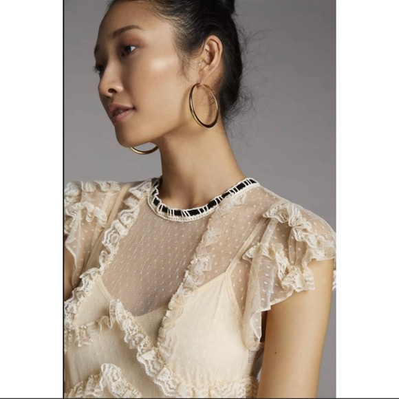 Forever That Girl Lacy Victorian Ruffled Tiered Sheer Blouse with Cami - Picture 2 of 11